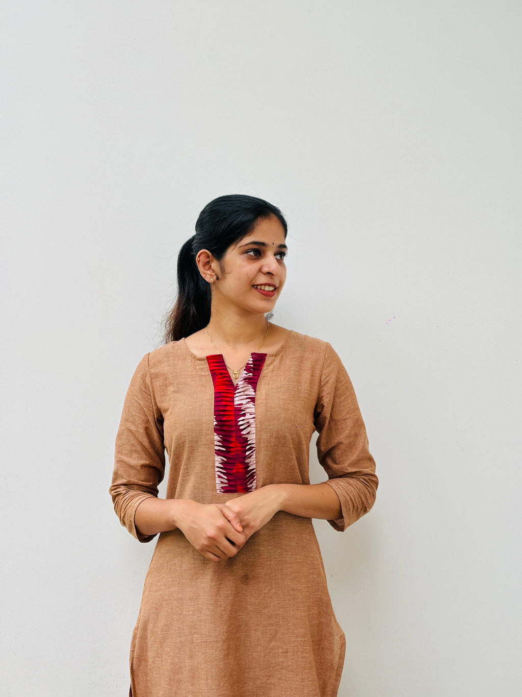 Rooh - Mangalgiri Pintuck  Mud Brown Red Patch Kurti