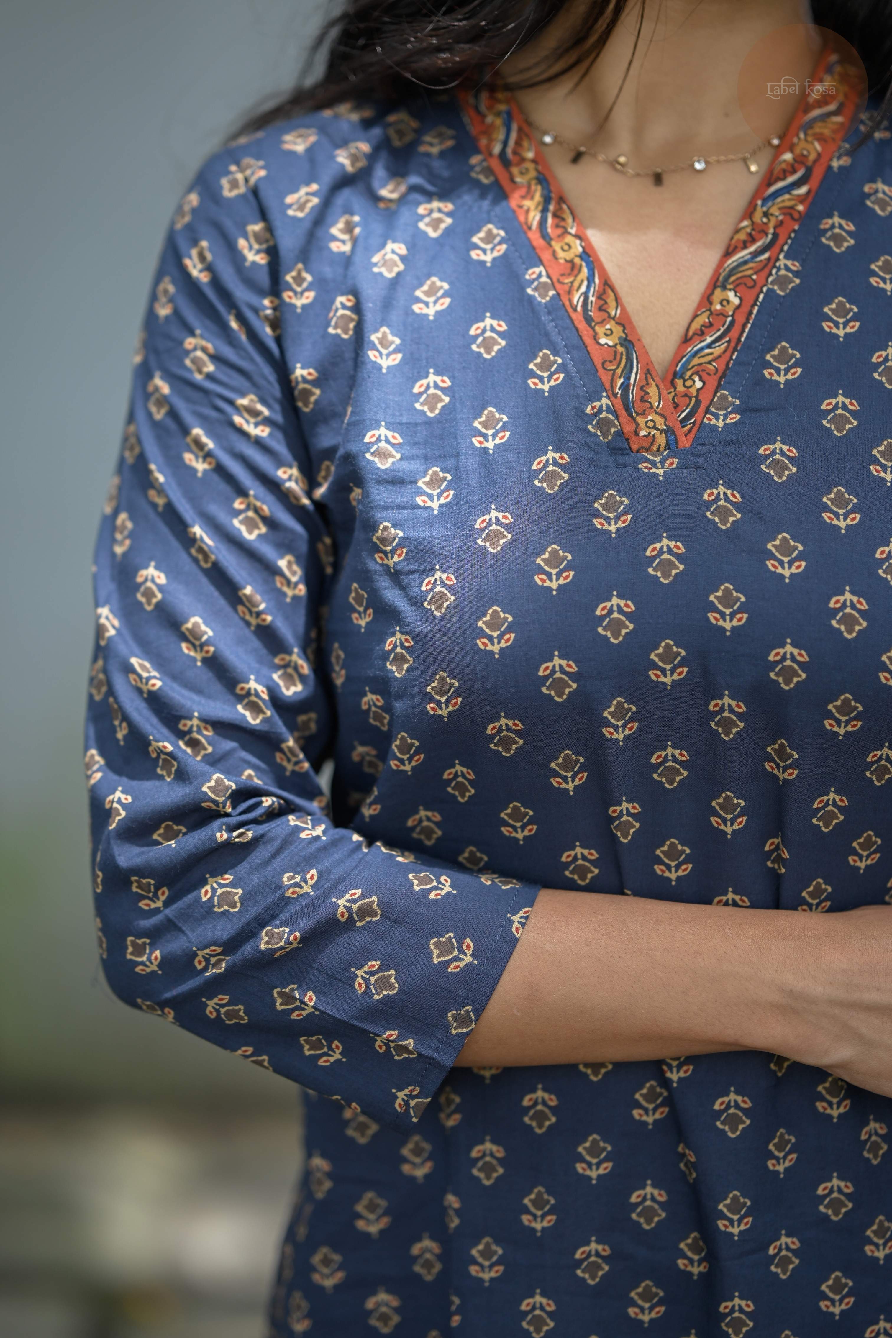 Taal - Screen Print Cotton Dark Blue Kurti