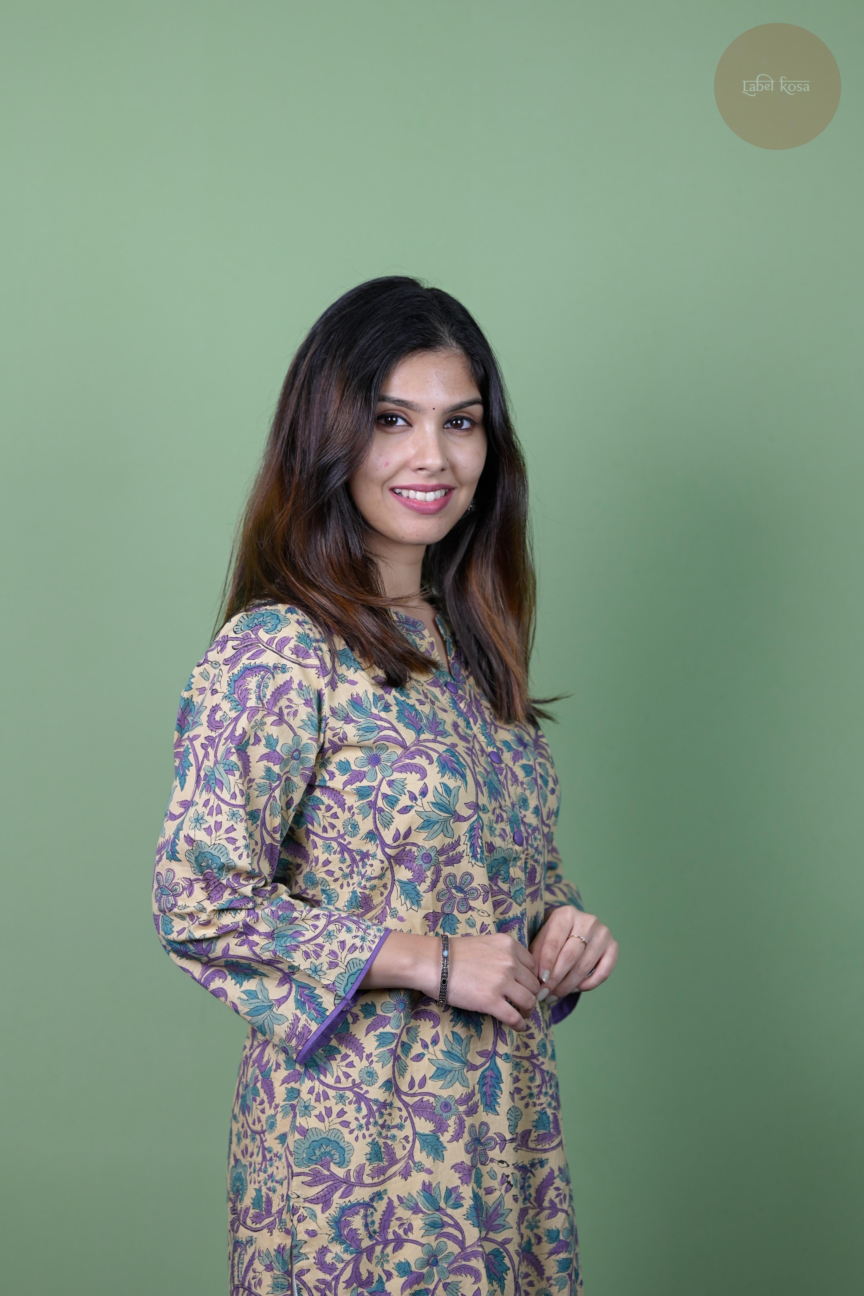 Niram - Handblock Lavender Floral Kurti