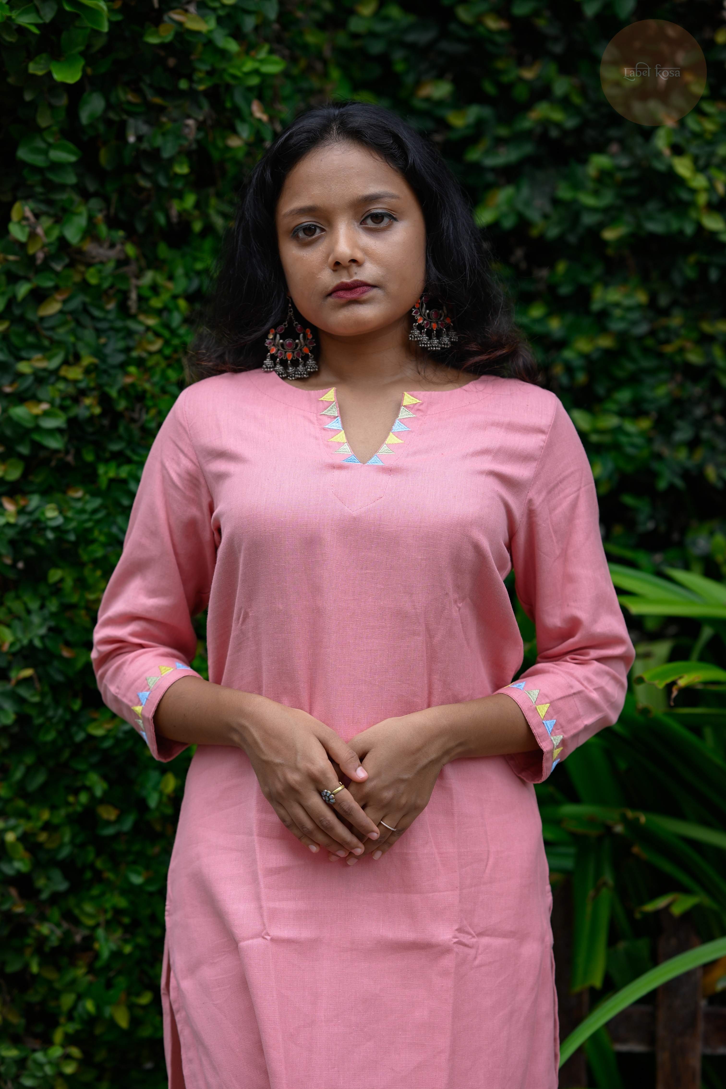Triangle Edit - Cotton Flex With Embroidery Pink Kurti
