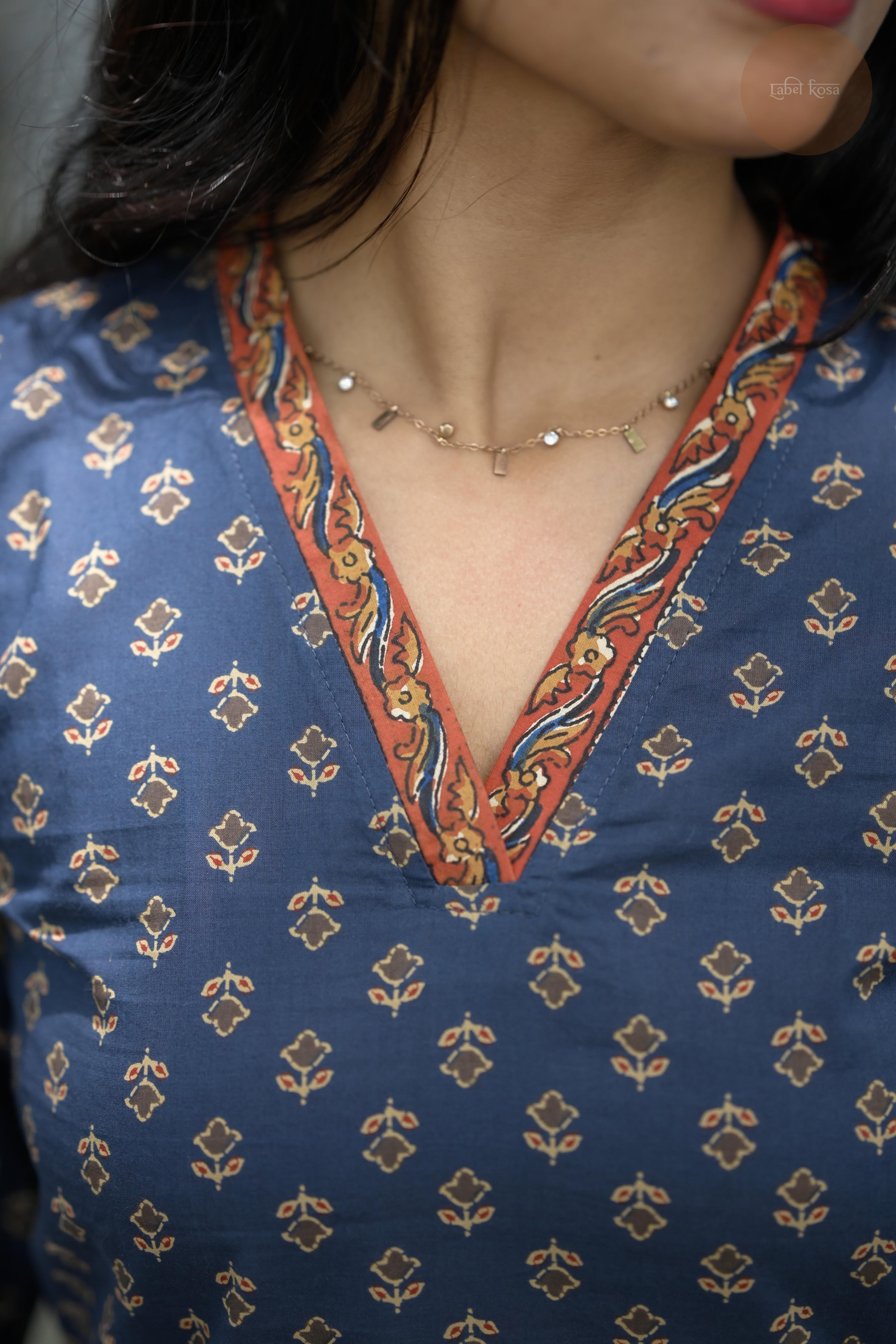 Taal - Screen Print Cotton Dark Blue Kurti