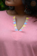 Triangle Edit - Cotton Flex With Embroidery Pink Kurti