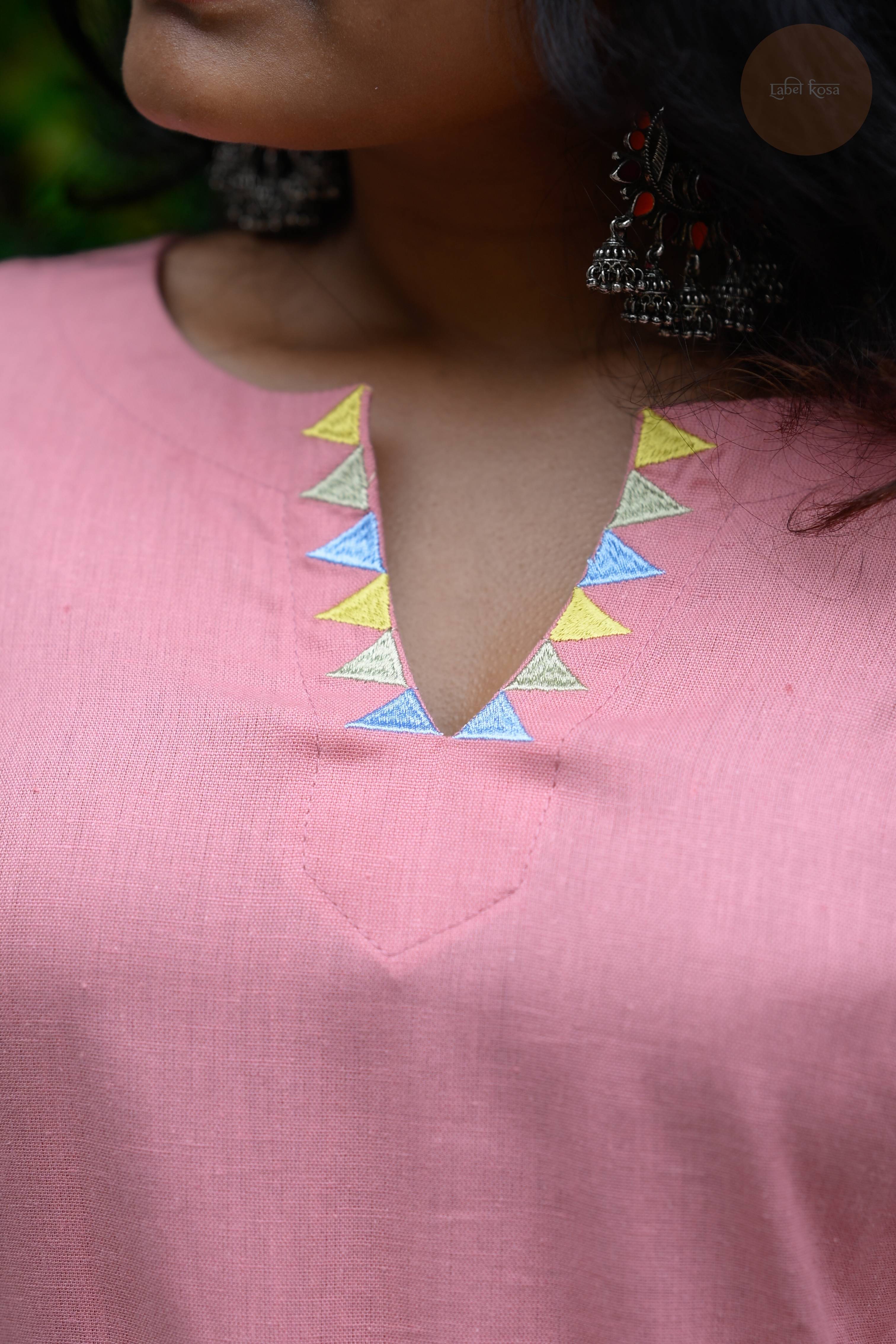 Triangle Edit - Cotton Flex With Embroidery Pink Kurti