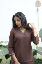 Triangle Edit - Cotton Flex With Embroidery Coffee Brown Kurti