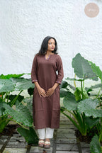 Triangle Edit - Cotton Flex With Embroidery Coffee Brown Kurti