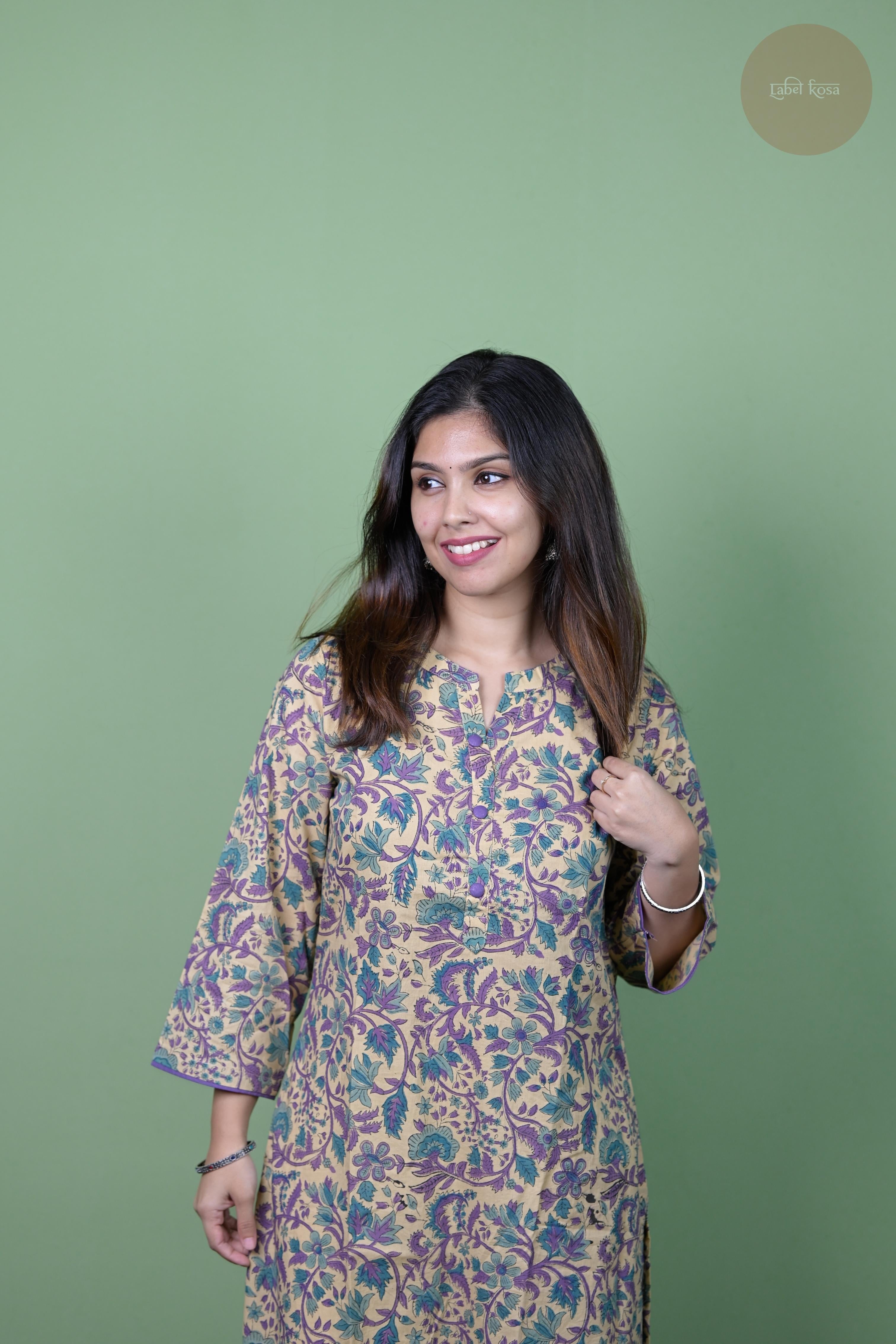 Niram - Handblock Lavender Floral Kurti