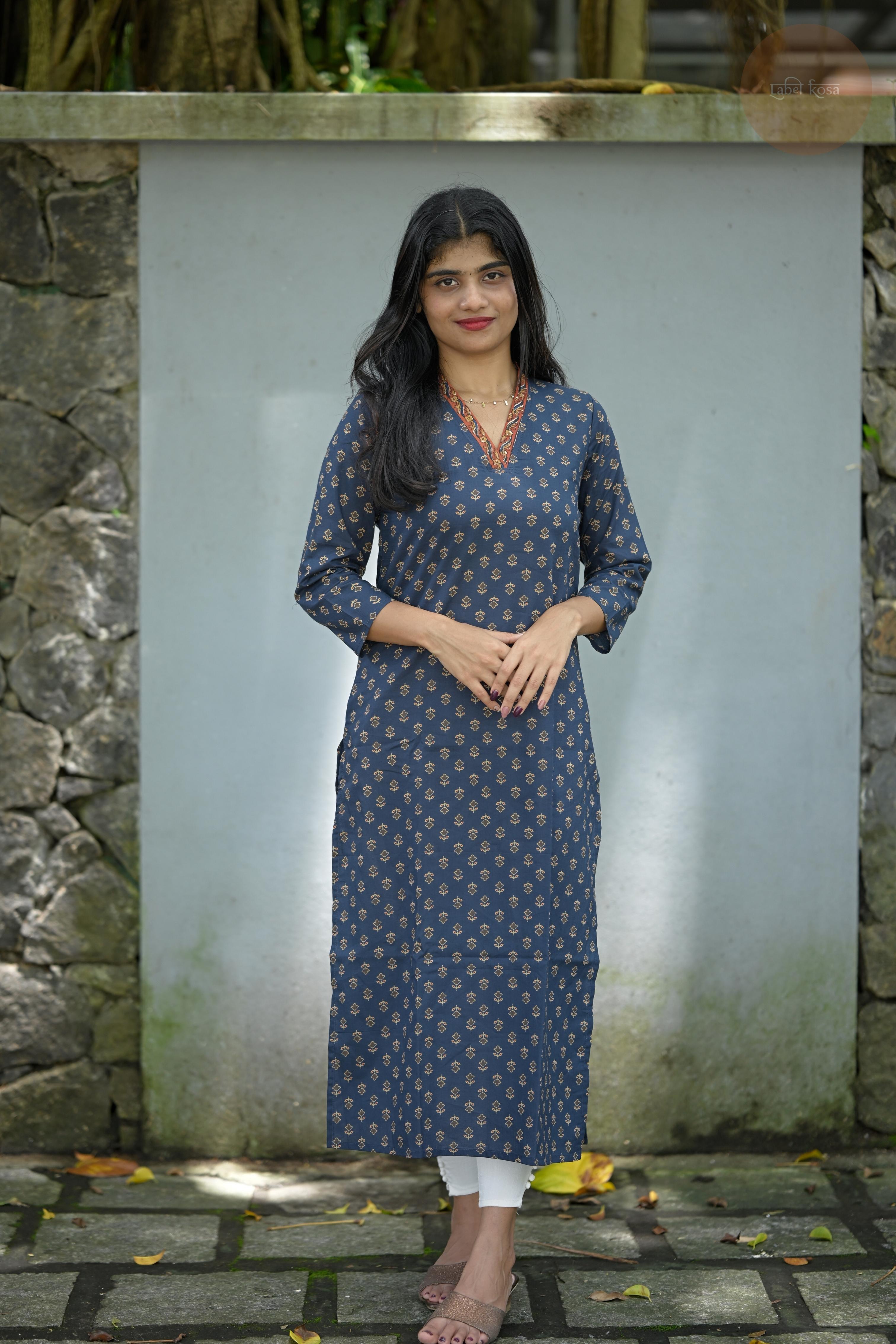 Taal - Screen Print Cotton Dark Blue Kurti