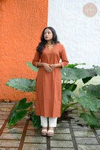 Triangle Edit - Cotton Flex With Embroidery Terracotta Kurti