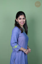 Raag -Self Check Cotton With Embroidery Blue Kurti