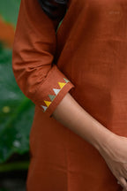 Triangle Edit - Cotton Flex With Embroidery Terracotta Kurti