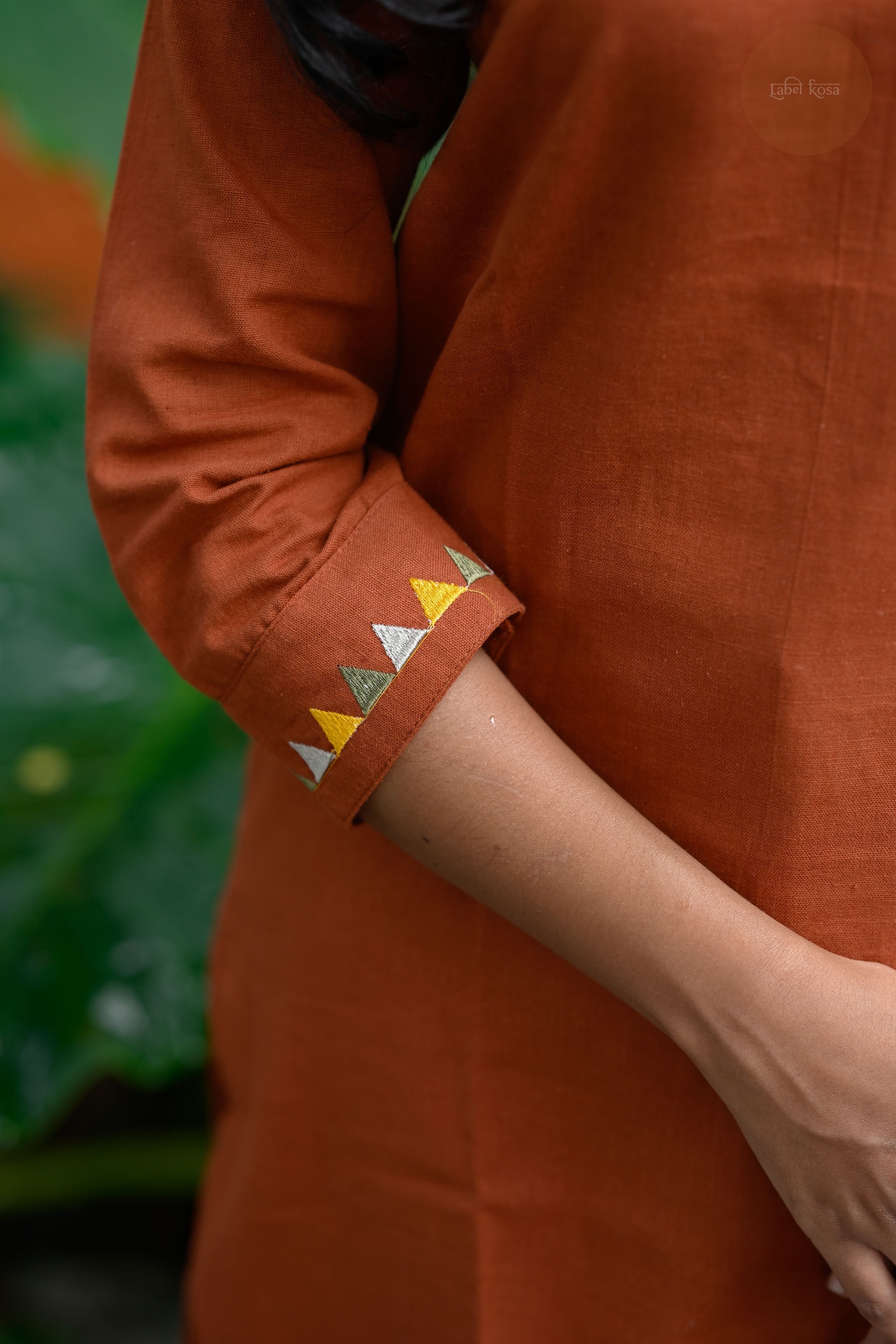 Triangle Edit - Cotton Flex With Embroidery Terracotta Kurti