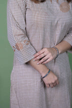 Raag -Self Check Cotton With Embroidery Light Brown Kurti