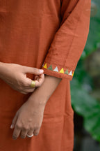 Triangle Edit - Cotton Flex With Embroidery Terracotta Kurti