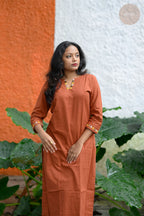 Triangle Edit - Cotton Flex With Embroidery Terracotta Kurti