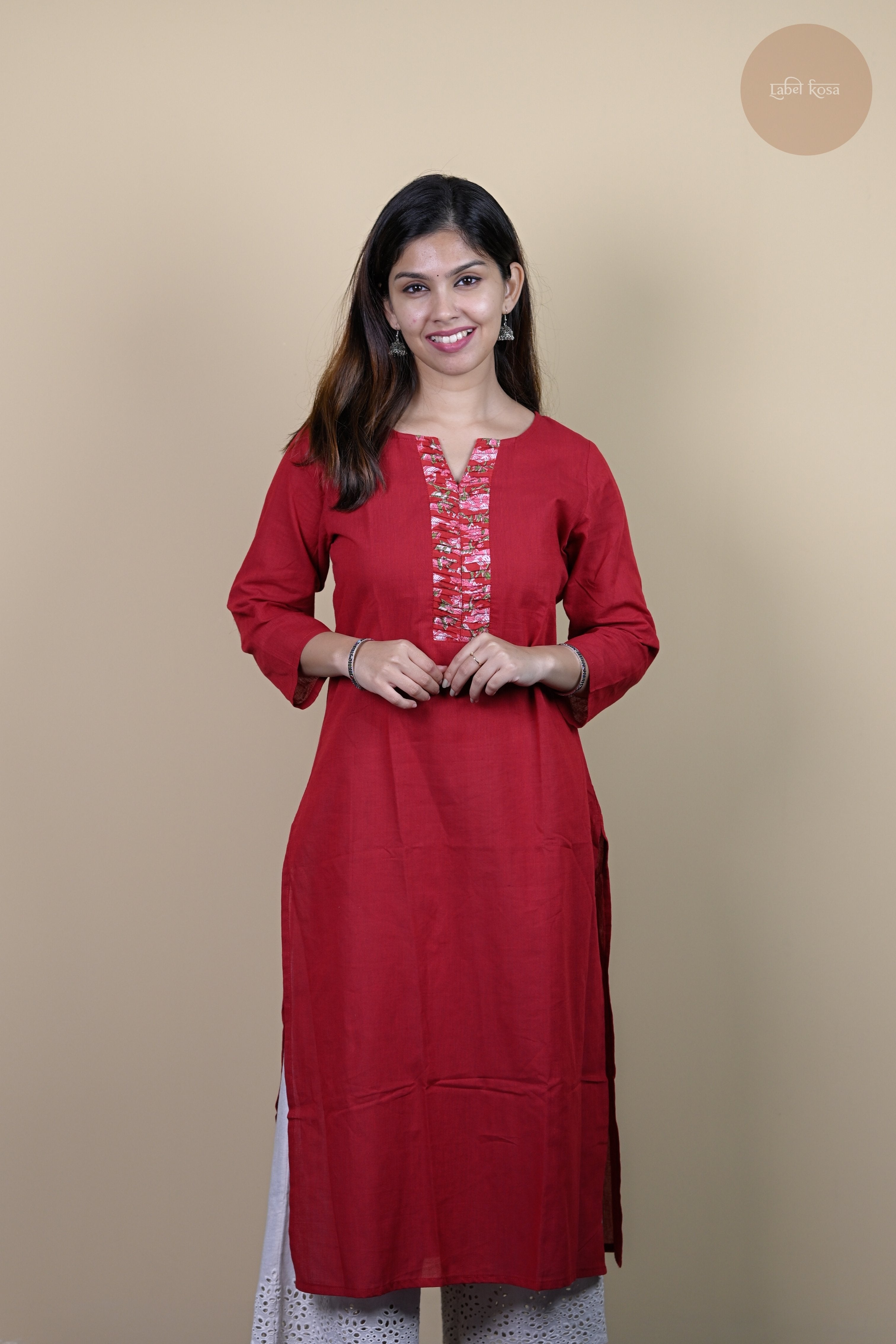 Rooh - Mangalgiri Pintuck Chilly Red Kurti