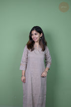 Raag -Self Check Cotton With Embroidery Light Brown Kurti