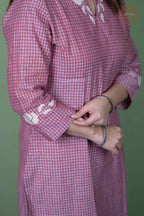 Raag -Self Check Cotton With Embroidery  Onion Pink Kurti