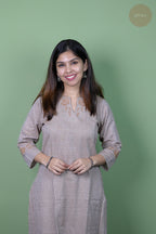Raag -Self Check Cotton With Embroidery Light Brown Kurti