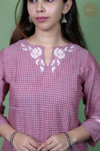 Raag -Self Check Cotton With Embroidery  Onion Pink Kurti