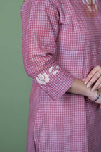 Raag -Self Check Cotton With Embroidery  Onion Pink Kurti