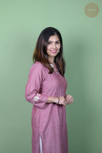 Raag -Self Check Cotton With Embroidery  Onion Pink Kurti