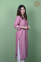 Raag -Self Check Cotton With Embroidery  Onion Pink Kurti