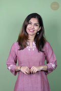Raag -Self Check Cotton With Embroidery  Onion Pink Kurti