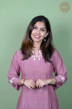 Raag -Self Check Cotton With Embroidery  Onion Pink Kurti