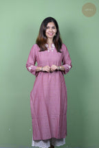 Raag -Self Check Cotton With Embroidery  Onion Pink Kurti