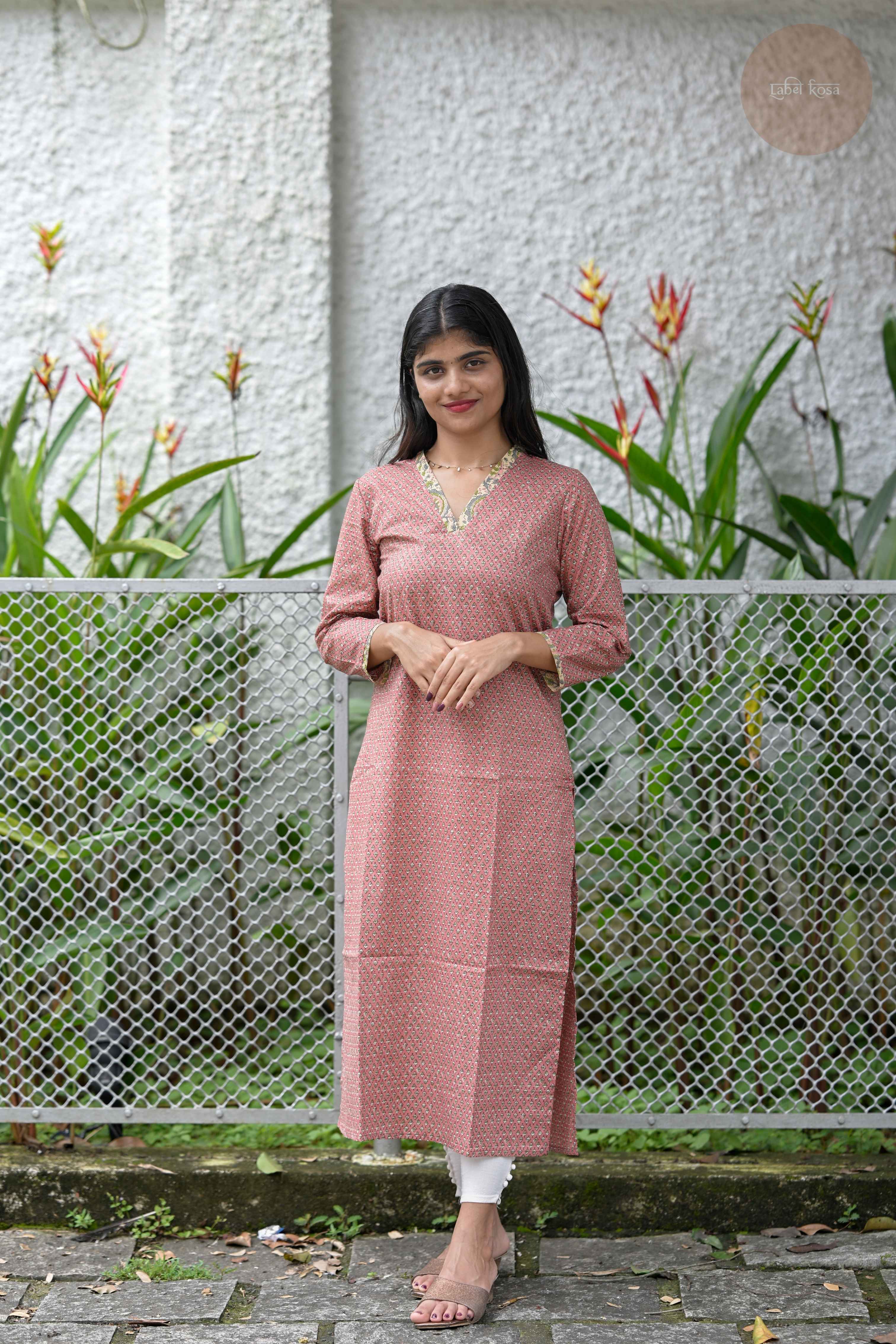 Taal - Screen Print Cotton Peach Kurti