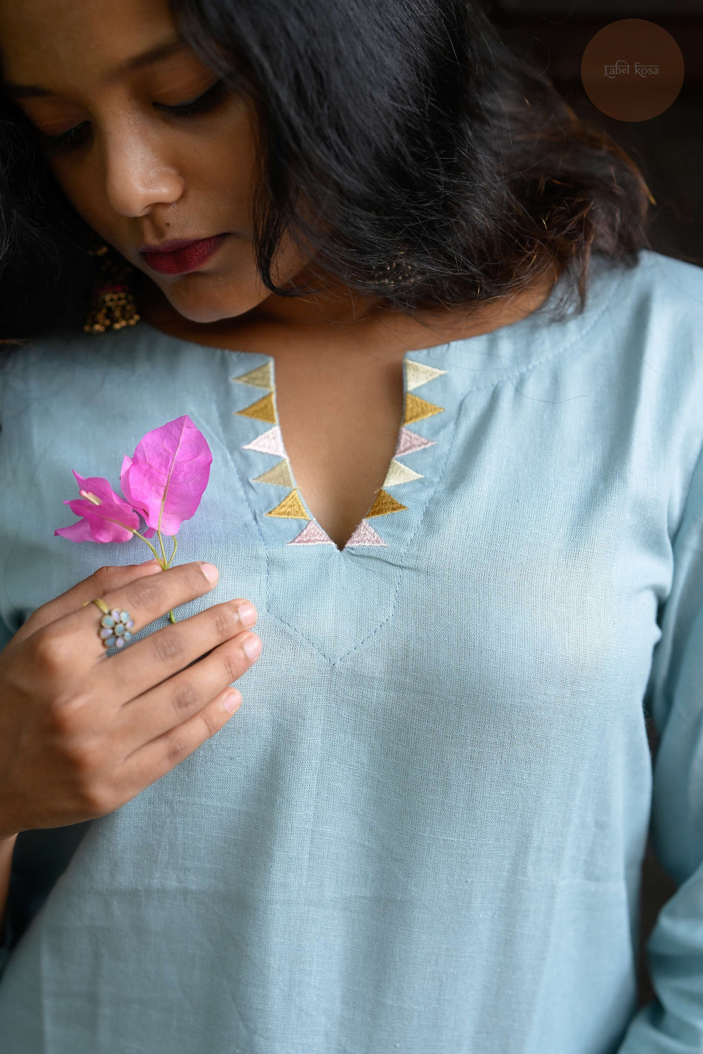 Triangle Edit - Cotton Flex With Embroidery Mint Blue Kurti