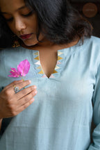 Triangle Edit - Cotton Flex With Embroidery Mint Blue Kurti