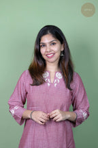 Raag -Self Check Cotton With Embroidery  Onion Pink Kurti