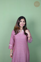 Raag -Self Check Cotton With Embroidery  Onion Pink Kurti