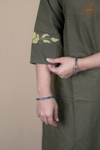 Raag -Self Check Cotton With Embroidery Sap Green Kurti