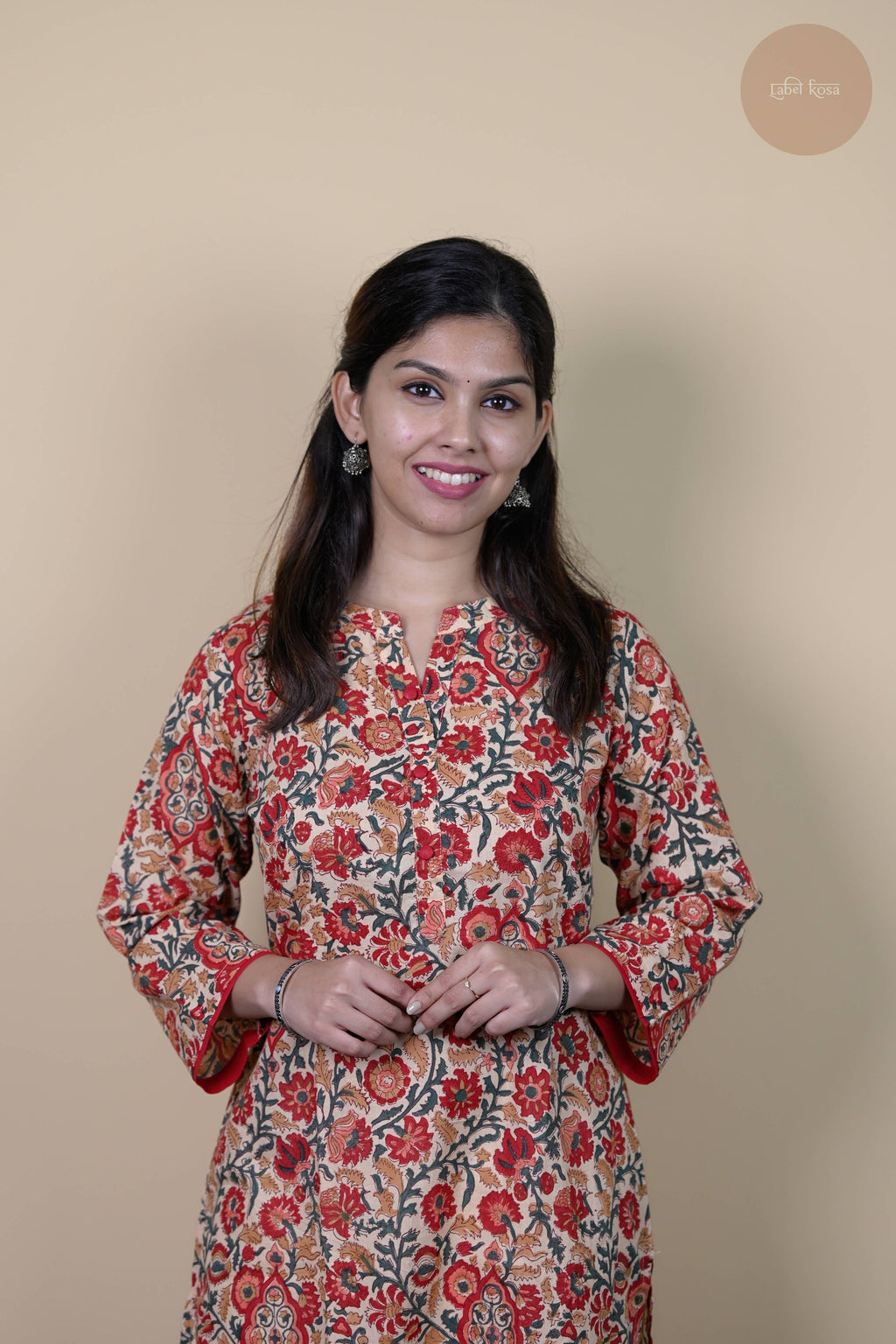 Niram - Handblock Rust Red Floral Kurti