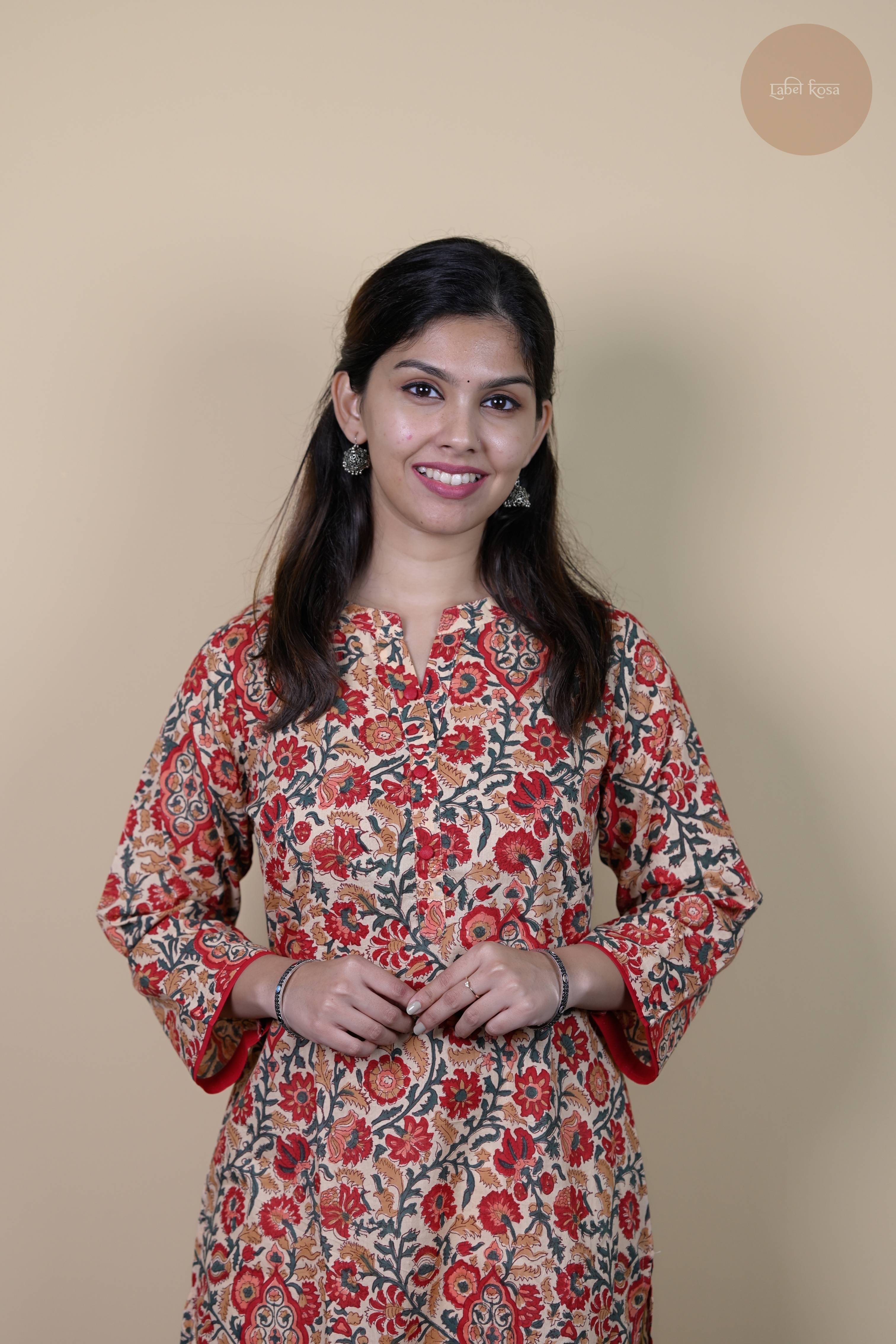 Niram - Handblock Rust Red Floral Kurti