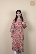 Niram - Handblock Rust Red Floral Kurti