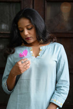 Triangle Edit - Cotton Flex With Embroidery Mint Blue Kurti