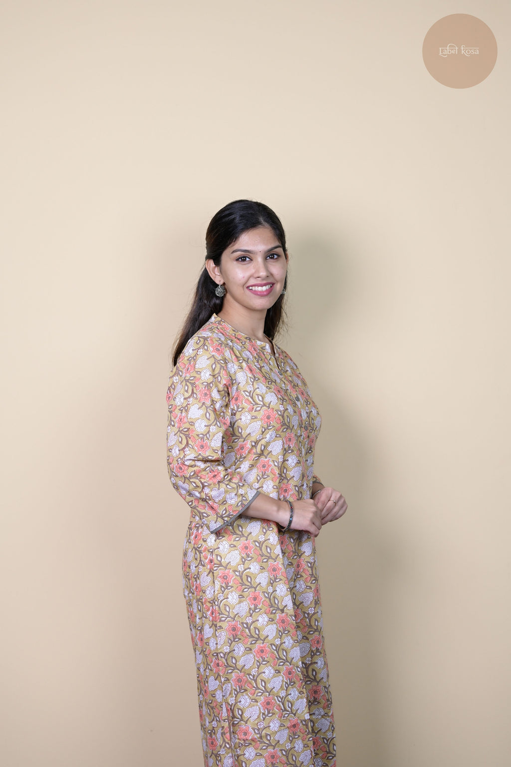 Niram - Handblock Peach Floral Kurti