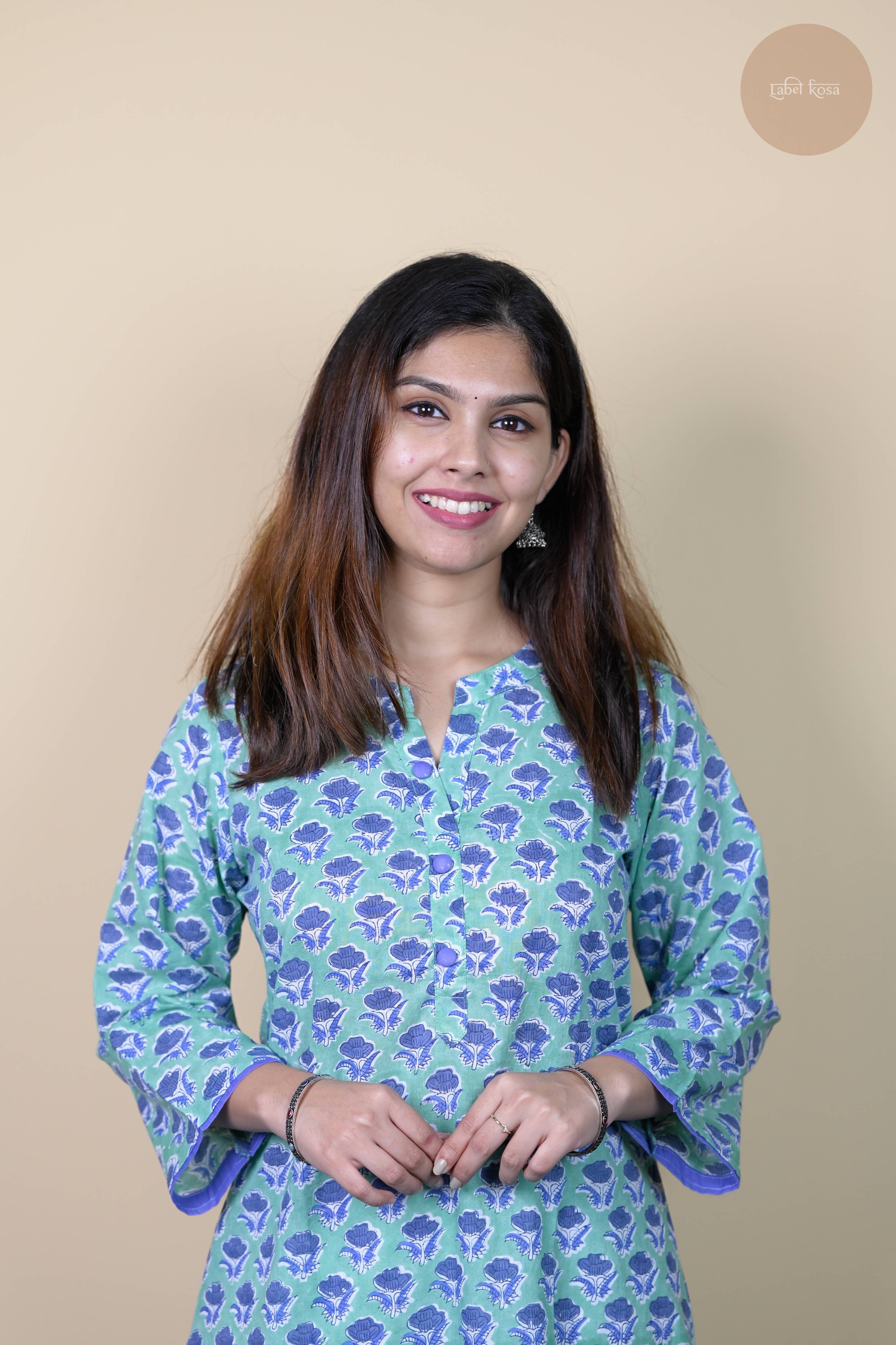 Niram - Handblock Sea Blue Kurti