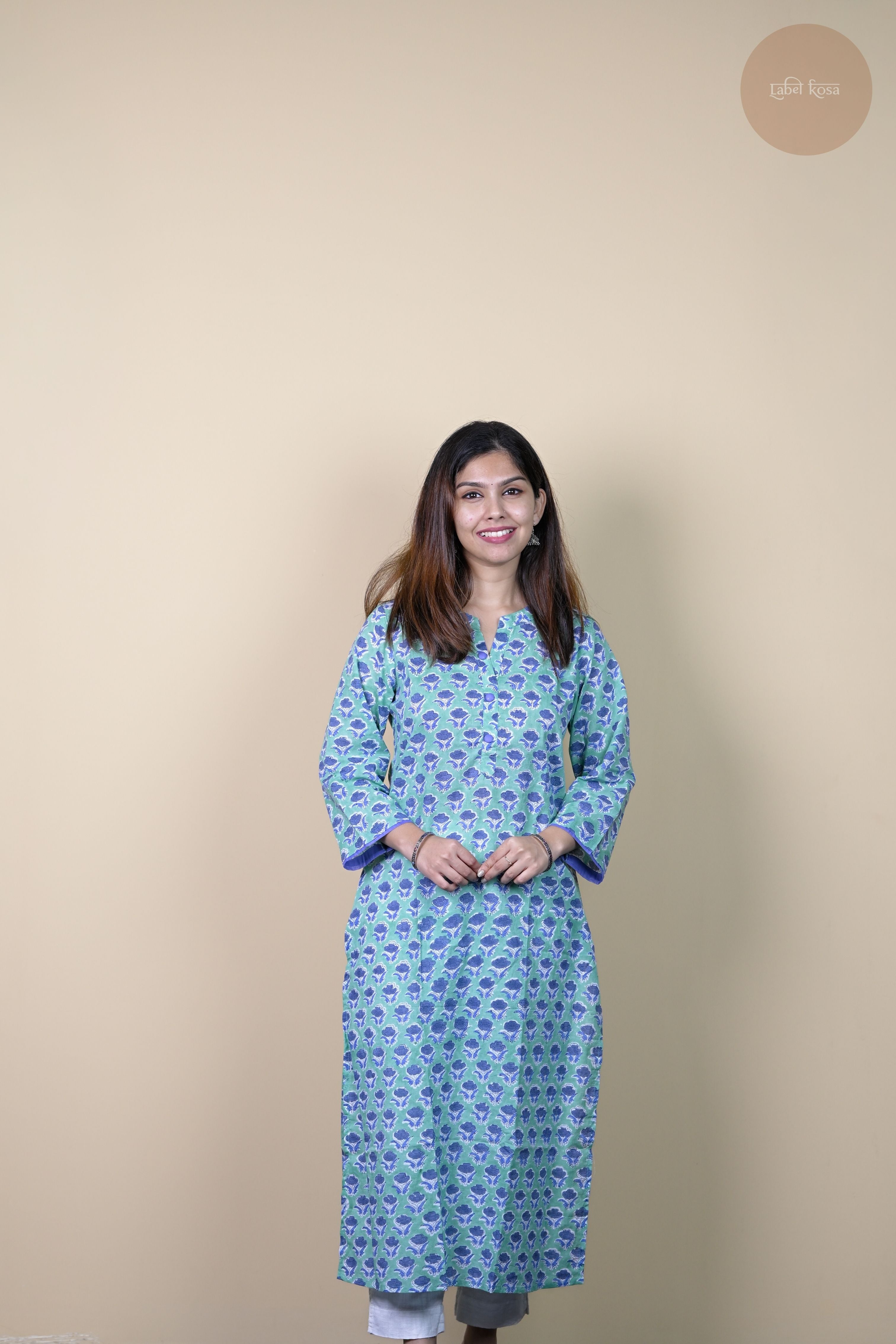 Niram - Handblock Sea Blue Kurti