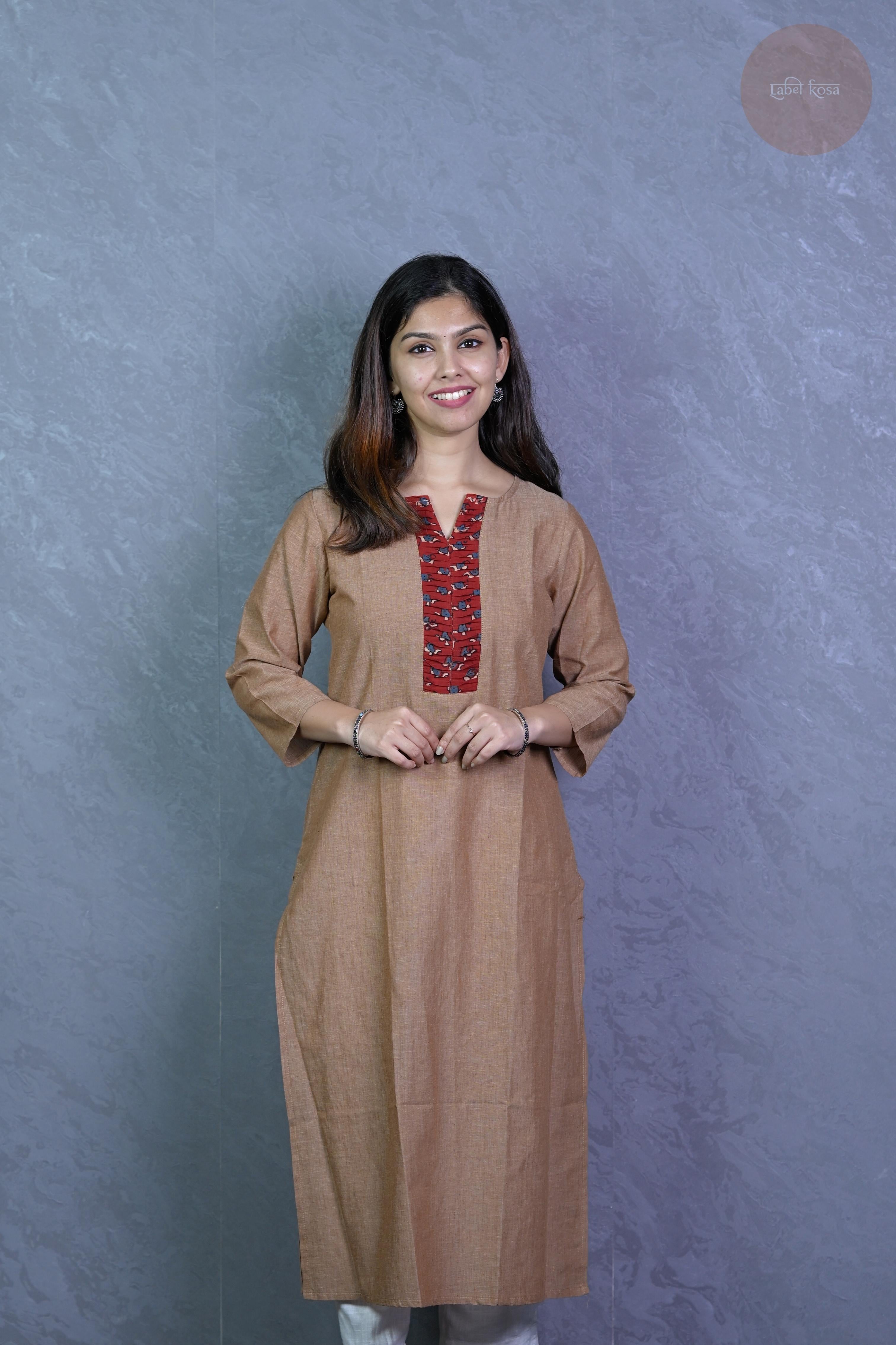 Rooh - Mangalgiri Pintuck  Mud Brown Kurti