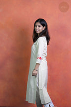 Raag -Self Check Cotton With Embroidery Off White Kurti