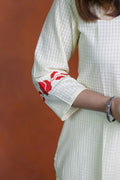 Raag -Self Check Cotton With Embroidery Off White Kurti