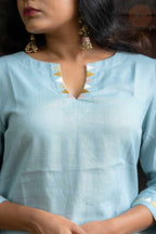 Triangle Edit - Cotton Flex With Embroidery Mint Blue Kurti