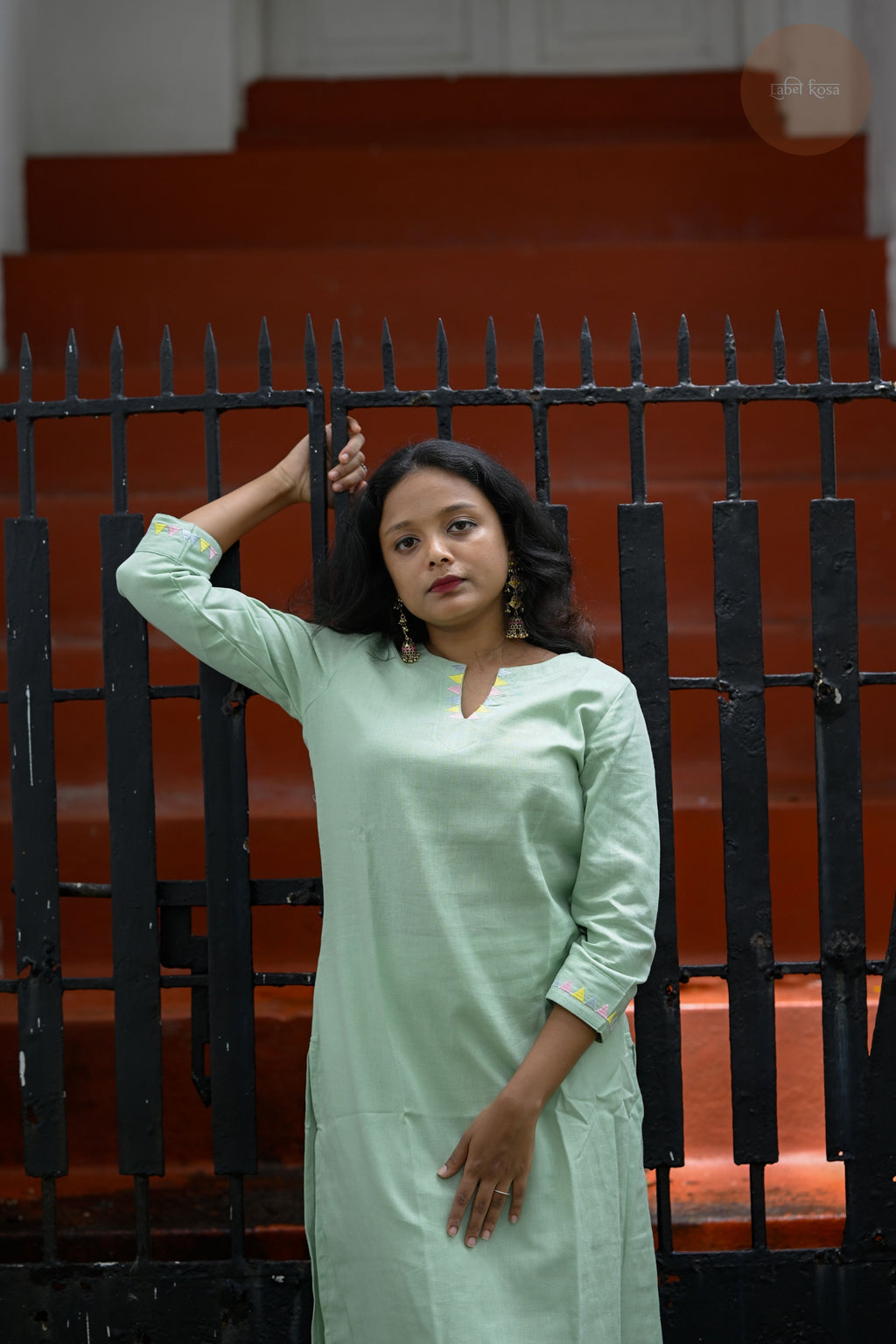 Triangle Edit - Cotton Flex With Embroidery Mint Green Kurti