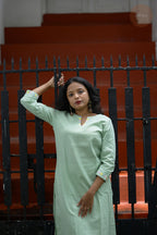 Triangle Edit - Cotton Flex With Embroidery Mint Green Kurti