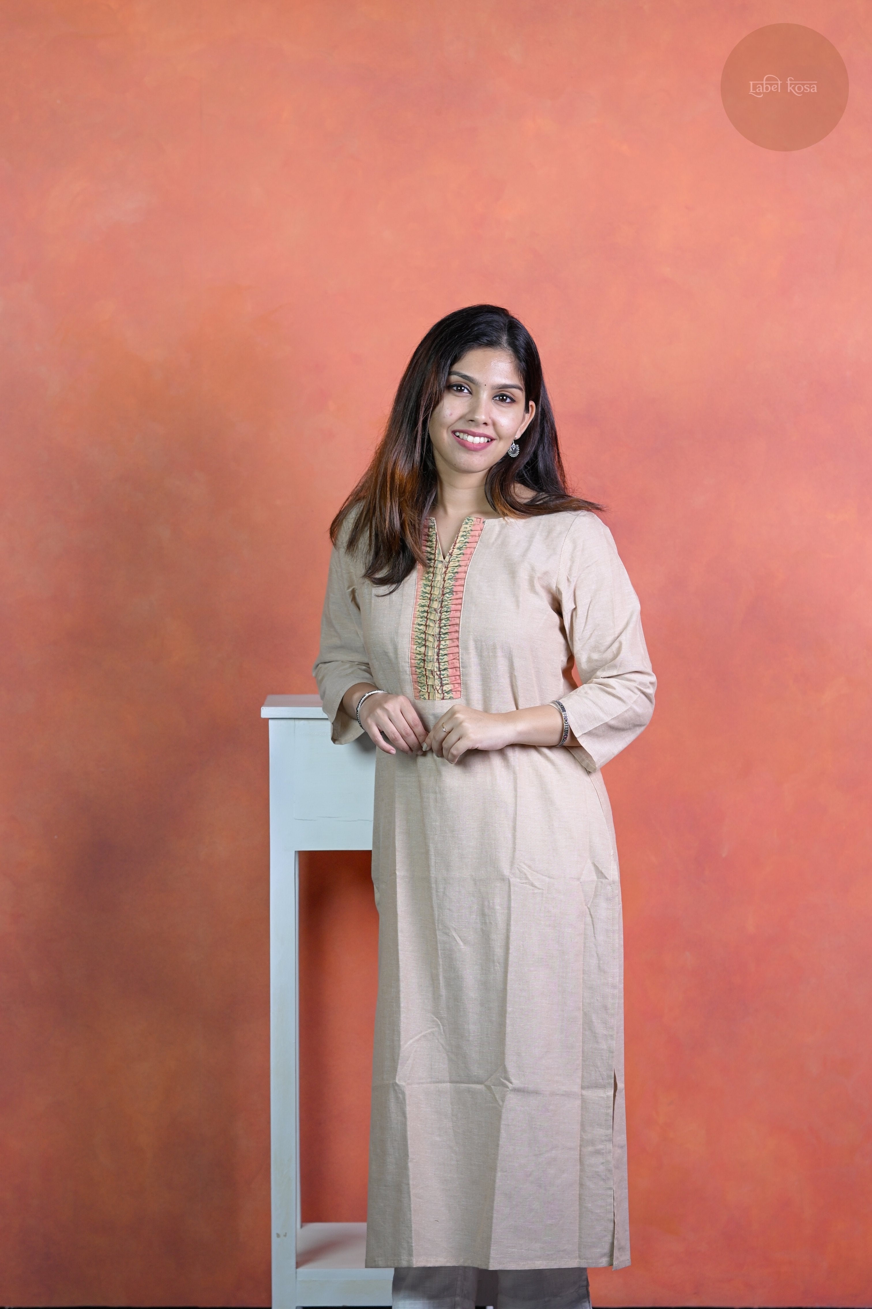 Rooh - Mangalgiri Pintuck Nude Shade Kurti