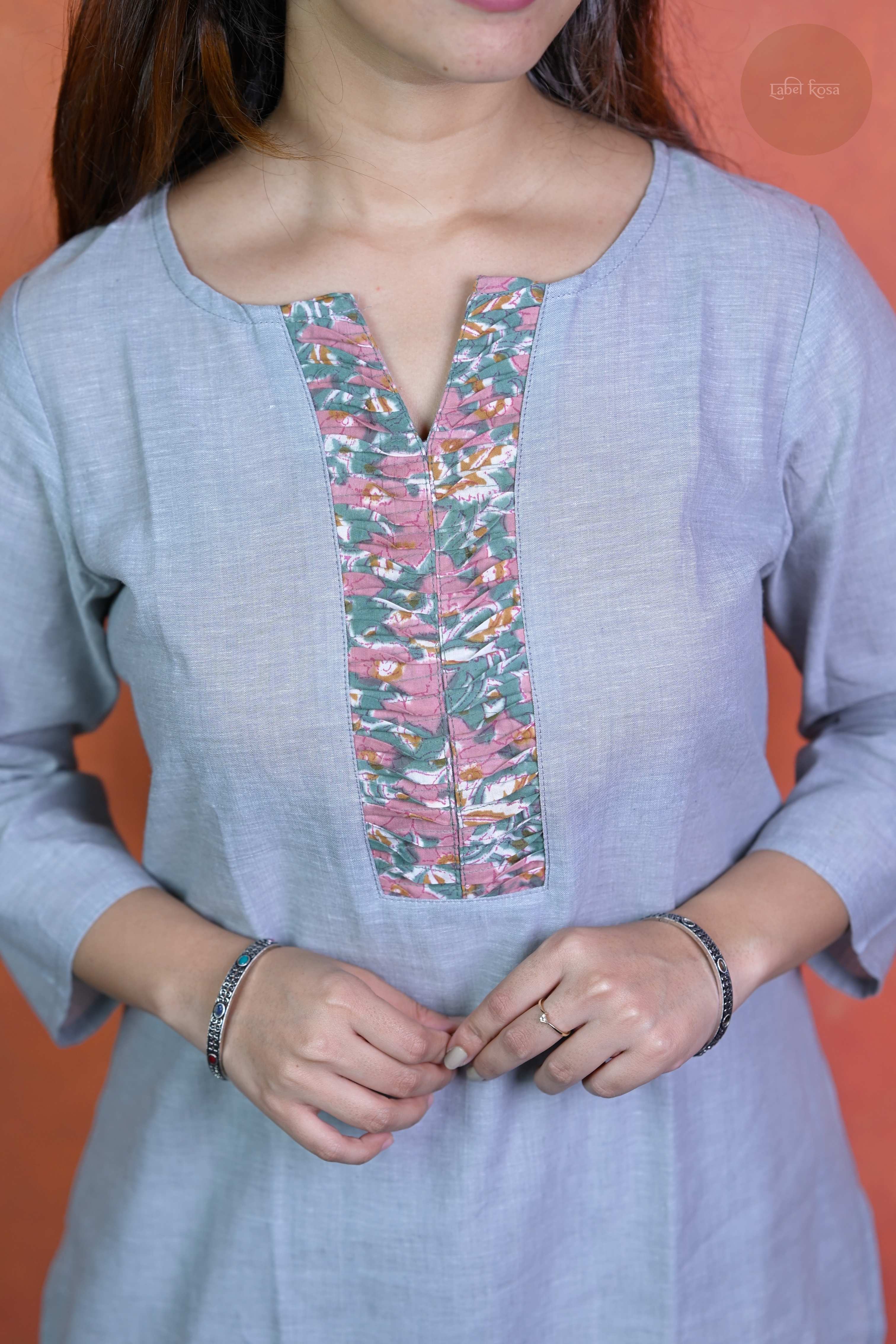 Rooh - Mangalgiri Pintuck Light Grey Kurti